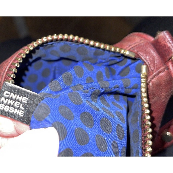 Rebecca Minkoff Cross Body Purse 5 Zip Leather Maroon Studded Gold Chain Handle - Picture 8 of 13